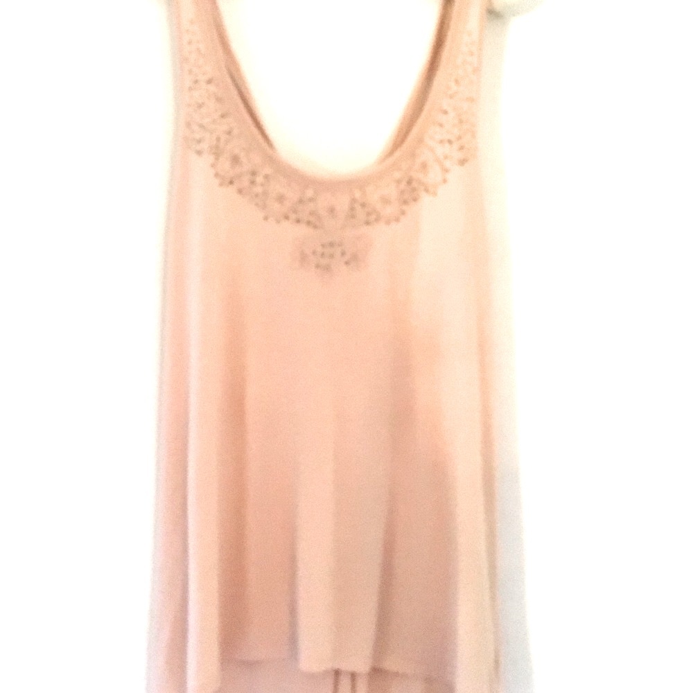 Light peach, embroidered, beaded tank top. Size L